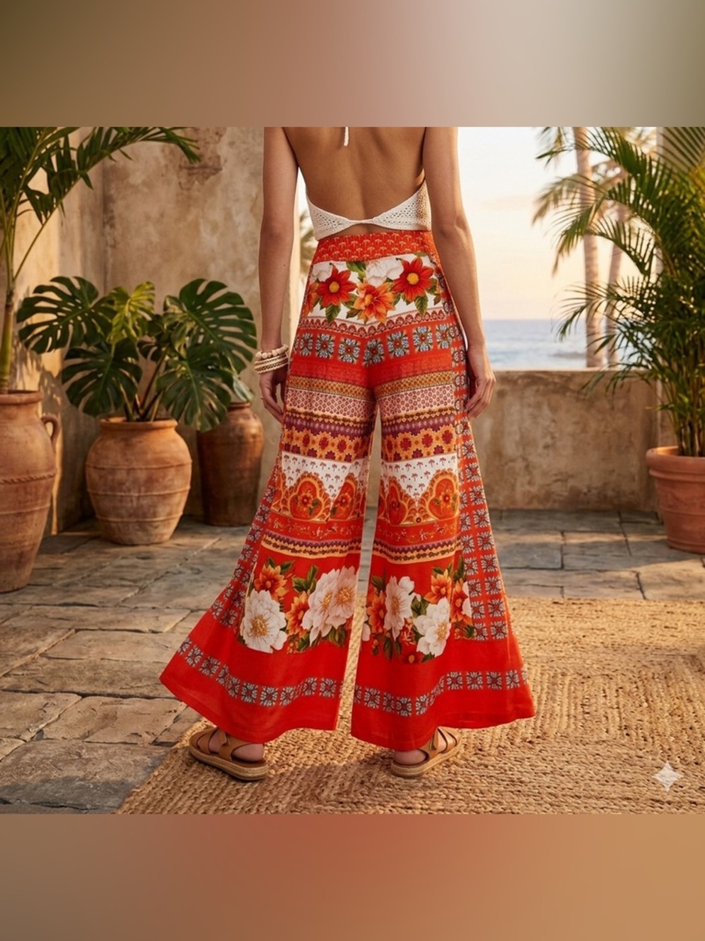 Farm Rio x Anthropologie Floral Tropical Boho Wide-Leg Pants High Rise Relaxed M